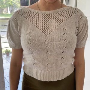 80s vintage cropped puffy sleeves shirt